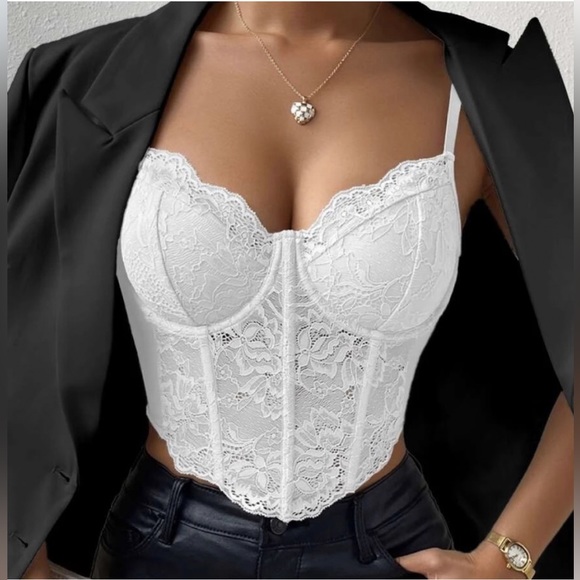 Luxe white sexy lace cami bustier crop cami top